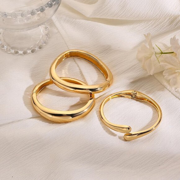 14K Gold Twist Cuff Bangle for Women - Trendy Wide Open Arm Jewelry - Picture 5 of 7